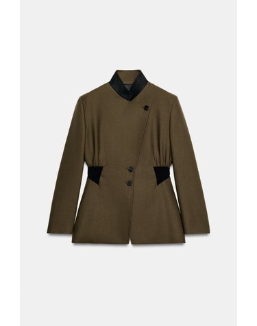 자라 울 소재 스탠드 칼라 슬림핏 재킷 7037/880/533 MID KHAKI