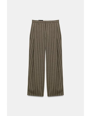 자라 스트라이프 플리츠 와이드 팬츠 1255/531/523 KHAKI MARL
