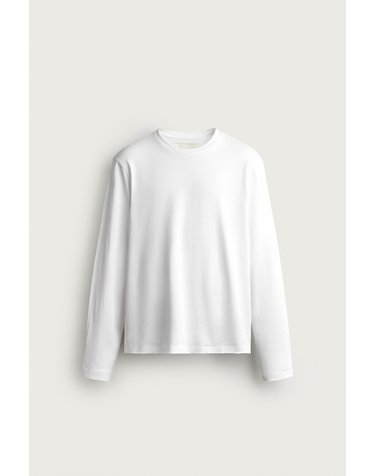 자라 레귤러핏 라운드넥 긴팔 코튼 티셔츠 1887/429/250 WHITE