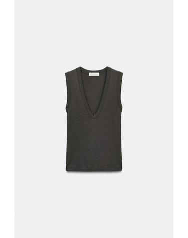 자라 슬림핏 브이넥 민소매 코튼 티셔츠 4174/301/807 ANTHRACITE GREY