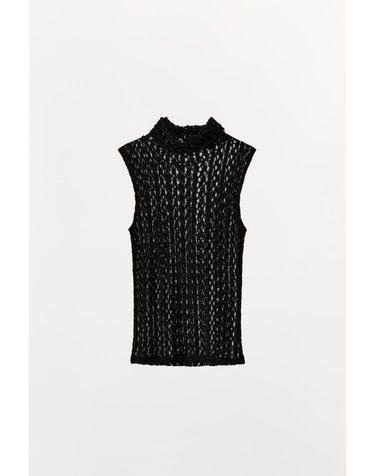 자라 레이스 하이넥 민소매 탑 3641/833/800 BLACK