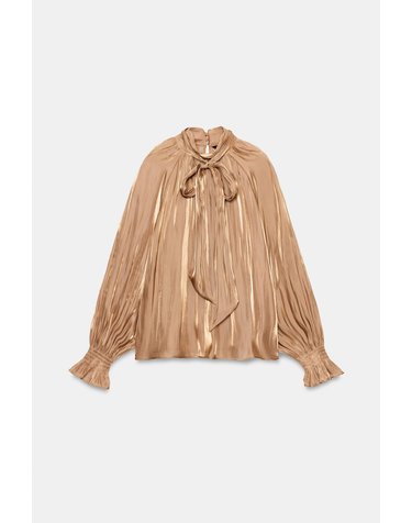 자라 새틴 리본넥 긴팔 블라우스 8741/252/756 MID-CAMEL