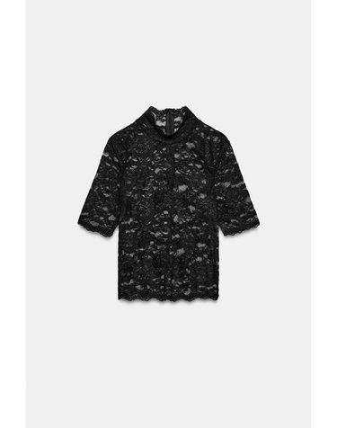 자라 글리터 레이스 하이넥 크롭 탑 5063/843/800 BLACK