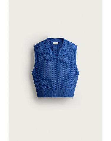 자라 케이블 니트 브이넥 크롭 베스트 5755/331/400 BLUE