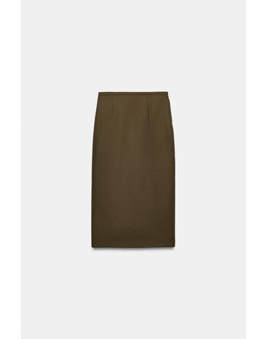 자라 100% 울 스트레이트 미디 스커트 6902/880/533 MID KHAKI
