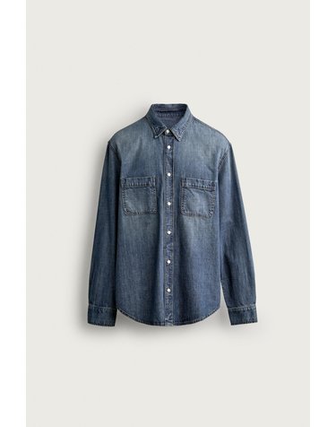 자라 레귤러핏 워시드 데님 긴팔 셔츠 5585/434/073 BLUE / NAVY