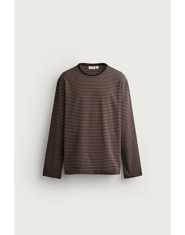 자라 스트라이프 자카드 수피마 티셔츠 4231/307/700 BROWN