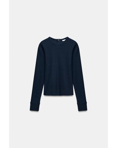 자라 골지 라운드넥 스냅버튼 긴팔 티셔츠 3641/849/401 NAVY BLUE