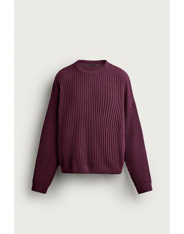 자라 박시핏 텍스처 라운드넥 니트 스웨터 3597/304/681 BURGUNDY