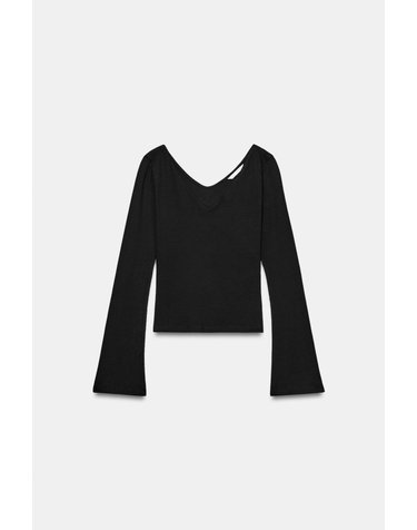 자라 골지 브이넥 벨슬리브 탑 1044/631/800 BLACK
