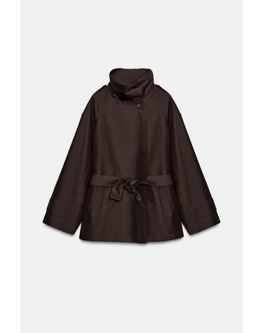자라 하이넥 벨트 숏 트렌치 코트 3046/318/700 BROWN
