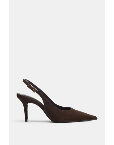 자라 스웨이드슬링백 하이힐 슈즈 1200/810/116 CHOCOLATE BROWN