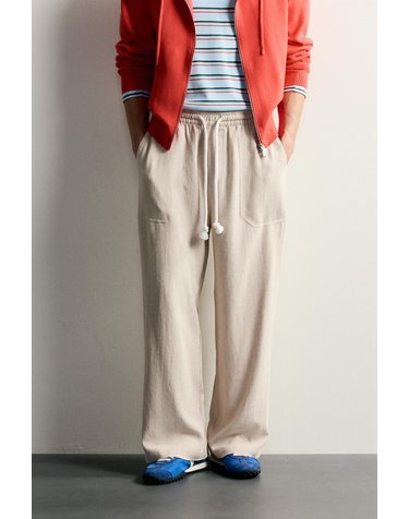 자라 비스코스 린넨 혼방 와이드 팬츠 1437/386/052 LIGHT BEIGE