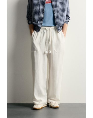 자라 비스코스 린넨 와이드 팬츠 1437/386/250 WHITE