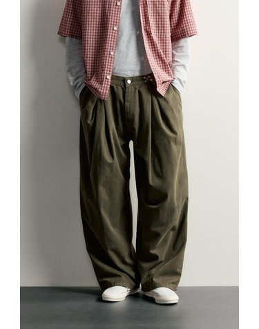 자라 플리츠 와이드 워싱 코튼 팬츠 5862/341/505 KHAKI