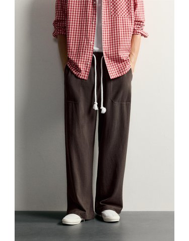 자라 비스코스 린넨 혼방 와이드 팬츠 1437/386/700 BROWN