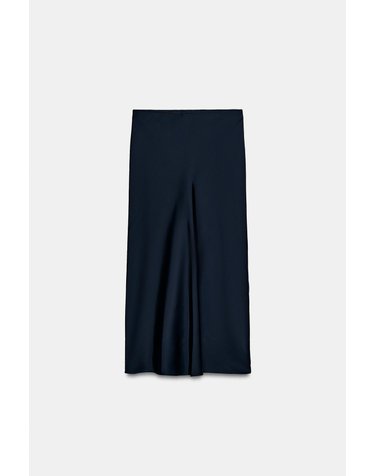 자라 새틴 하이웨이스트 미디 스커트 8338/537/422 DARK NAVY