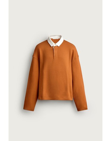 자라 크롭 와플 니트 긴팔 폴로셔츠 4092/335/615 ORANGE