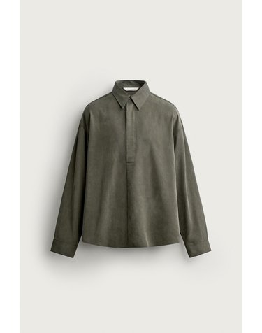 자라 릴렉스핏 워시드 긴팔 폴로 셔츠 1437/358/507 DARK KHAKI