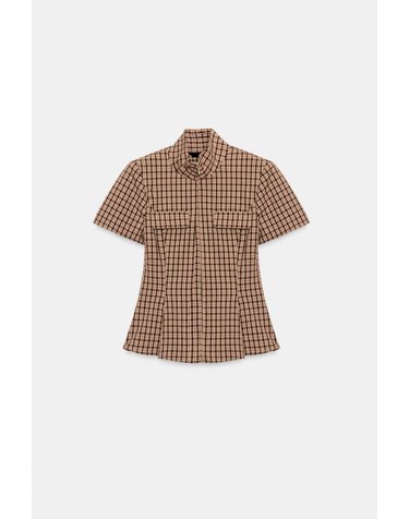 자라 체크 하이넥 집업 플랩포켓 탑 3152/007/083 BEIGE-BROWN