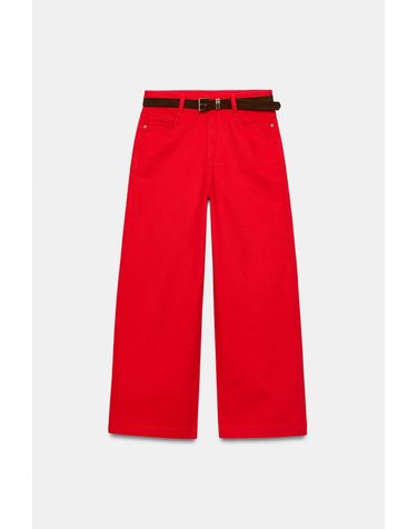 자라 와이드 크롭 벨트 데님 팬츠 6147/161/600 RED
