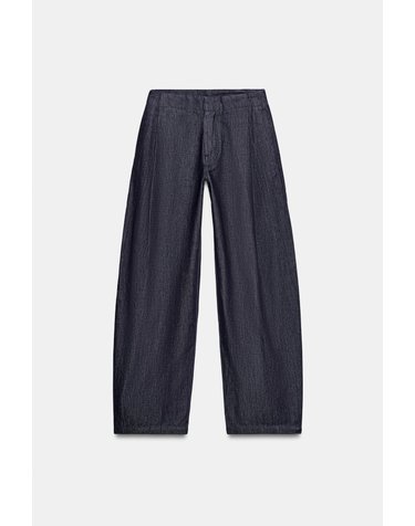 자라 배럴 플리츠 데님 청바지 0340/251/400 BLUE