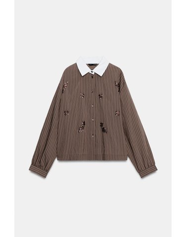 자라 스트라이프 시퀸 긴팔 셔츠 3564/184/087 BROWN / ECRU