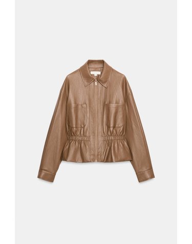 자라 레더 이펙트 셔링 집업 자켓 4387/382/737 BROWN / TAUPE