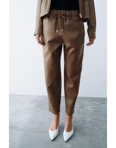 자라 스웨이드 이펙트 밴딩 와이드 팬츠 4387/282/737 BROWN / TAUPE