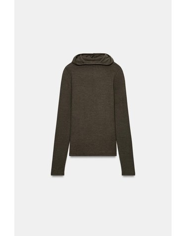 자라 슬림핏 후드 긴팔 티셔츠 5039/837/507 DARK KHAKI