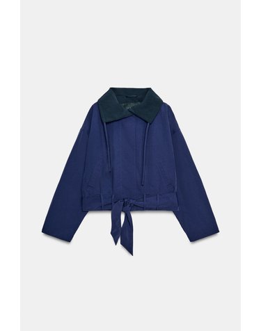 자라 배색 크롭 벨트 숏 자켓 3918/242/401 NAVY BLUE