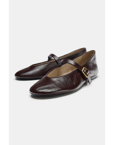 자라 레더 버클 스트랩 발레리나 플랫 1529/810/116 CHOCOLATE BROWN