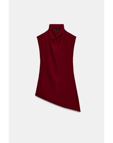 자라 하이넥 비대칭 헴 민소매 탑 6050/831/641 DARK RED