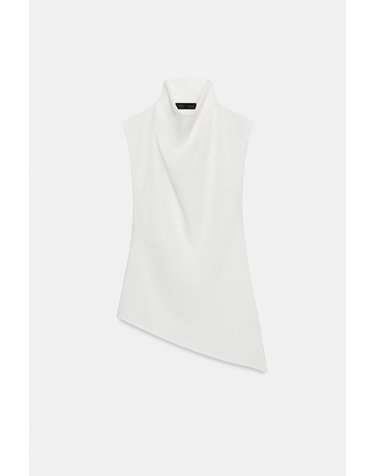 자라 하이넥 비대칭 헴 민소매 탑 6050/831/250 WHITE