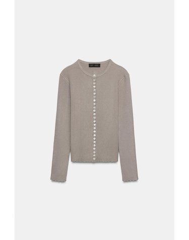 자라 골지 라운드넥 버튼 가디건 0244/102/837 GREY / NATURAL