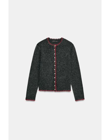 자라 라운드넥 배색 트림 버튼 가디건 2756/114/807 ANTHRACITE GREY