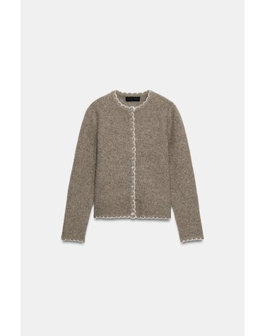 자라 라운드넥 배색 트림 버튼 가디건 2756/114/736 LIGHT MINK