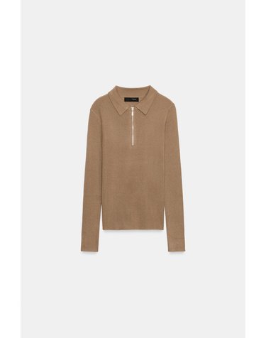 자라 폴로 칼라 집업 니트 스웨터 9598/198/756 MID-CAMEL
