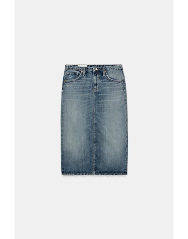 자라 5포켓 워시드 데님 미디 스커트 8727/291/400 BLUE