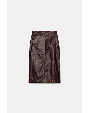 자라 레더 이펙트 웰트포켓 미디 스커트 4387/250/681 BURGUNDY