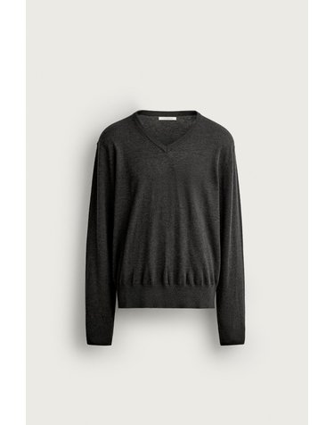자라 100% 울 브이넥 니트 스웨터 2893/367/916 GREY GREEN
