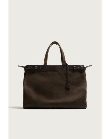 자라 코튼 레더 디테일 집업 토트백 3383/820/700 BROWN
