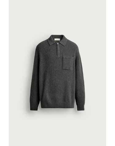 자라 지퍼넥 코튼 울 니트 폴로셔츠 9598/326/807 ANTHRACITE GREY