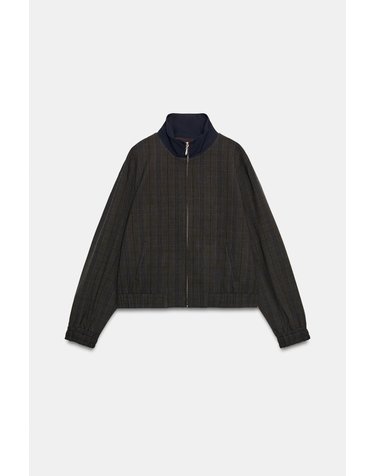 자라 체크 하이넥 집업 봄버 자켓 1608/326/401 NAVY BLUE