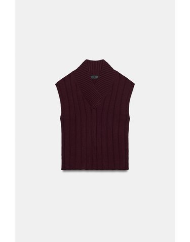 자라 브이넥 랩 골지 니트 베스트 6771/205/681 BURGUNDY