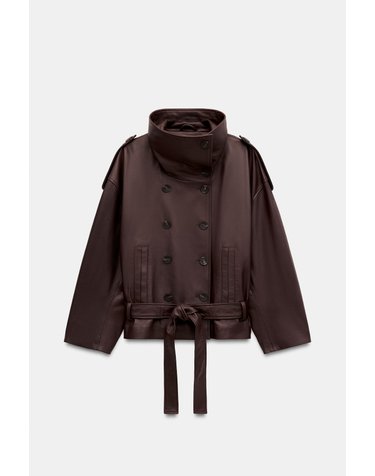 자라 100% 가죽 벨트 자켓 6318/260/667 DARK AUBERGINE