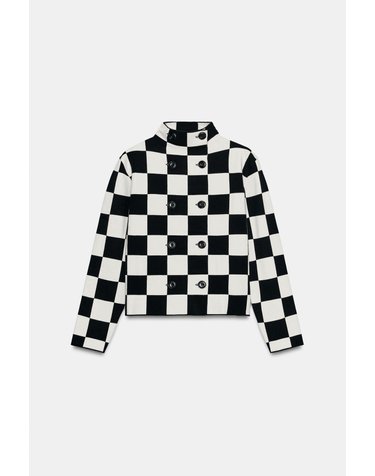 자라 체크 니트 하이넥 더블버튼 자켓 4192/107/064 BLACK / WHITE