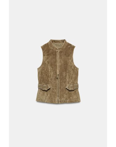 자라 100% 레더 집업 탭 베스트 3046/304/737 BROWN / TAUPE