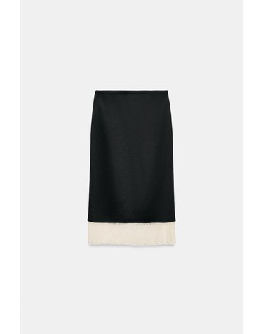 자라 린넨 혼방 레이스 미디 스커트 6695/983/800 BLACK