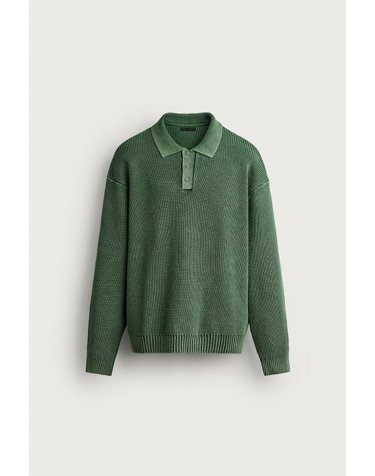자라 워시드 코튼 니트 긴팔 폴로셔츠 3920/137/519 WASHED GREEN